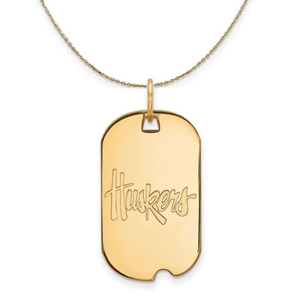 14k Yellow Gold U. of Nebraska 'Huskers' Dog Tag Necklace - 22 In - Picture 1 of 7